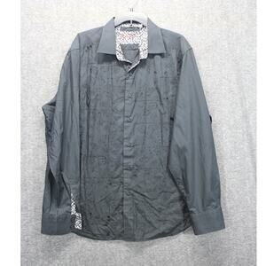 Robert Graham Long Sleeve Button Embroidered Print Shirt Black Men's 2XL